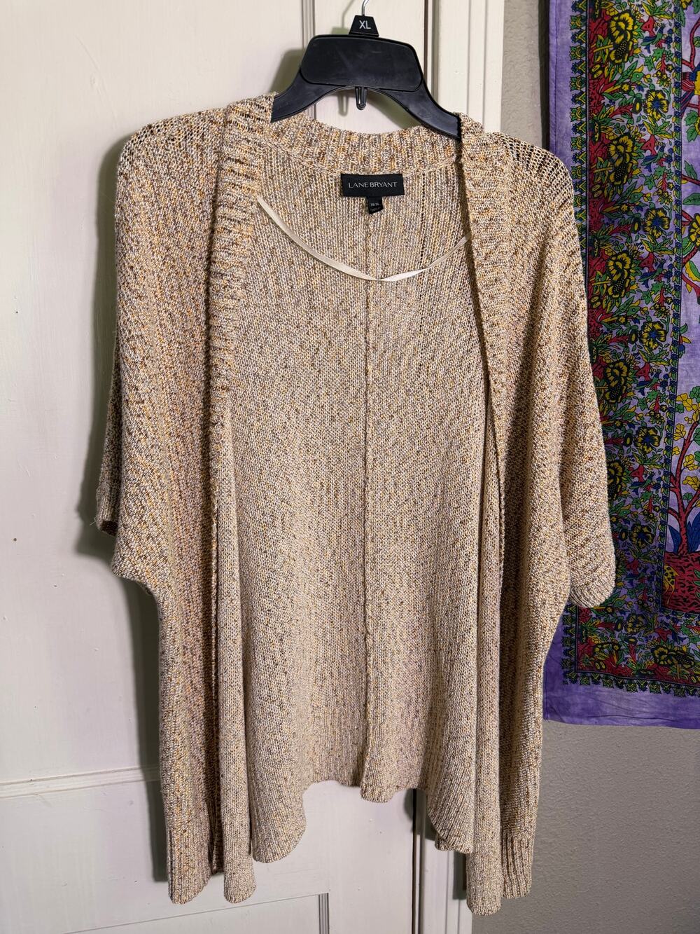 Lane Bryant 14/16 Marled Knit Open Front Cardigan Dolman Batwing Oversized Beige